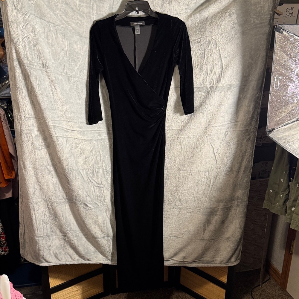 Moda International maxi dress velvet faux wrap size XS 3/4 Long Sleeve